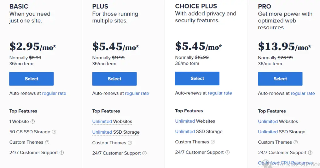 Bluehost Plans price list to migrate hsoting