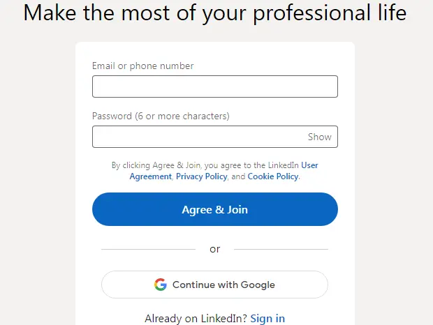 Create profile with sign-up tab