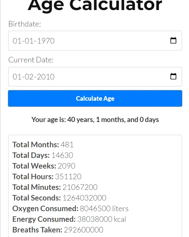 Age counter and date of birth calculator